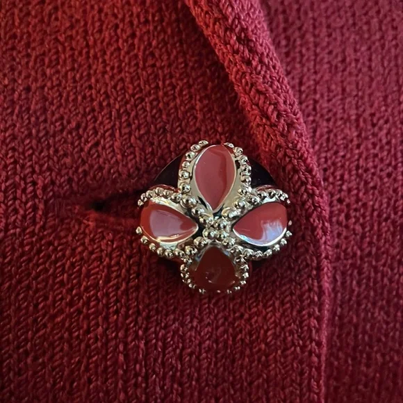 St. John Collection Red Skirt Suit with Black Trim - Picture 3 of 9